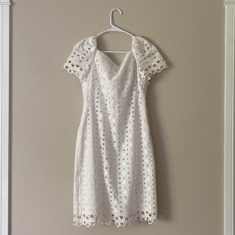 Jones New York Cotton White Embroidered Lace Straight Delicate Dainty Dress - Picture 1 of 13